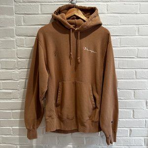 Champion Reverse Weave Hoodie Sweatshirt Pink Peach Unisex Medium